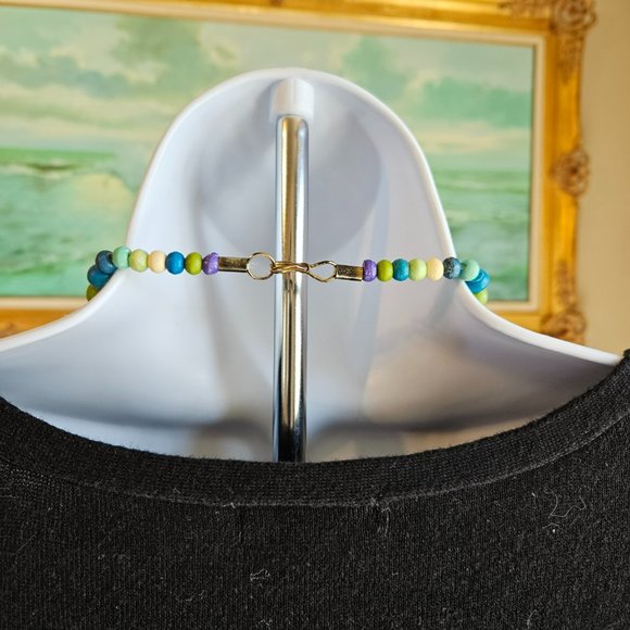 Women's Fashion Necklace Electric Blue Lime Brass Tone 26"-Item #567 - Picture 2 of 2